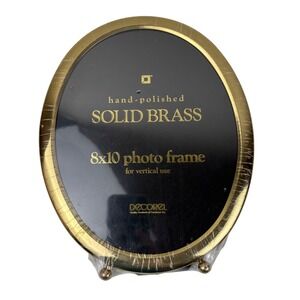 Decorel Solid Brass Oval Photo Frame 8x10 Hand Polished Vertical Gold Vintage